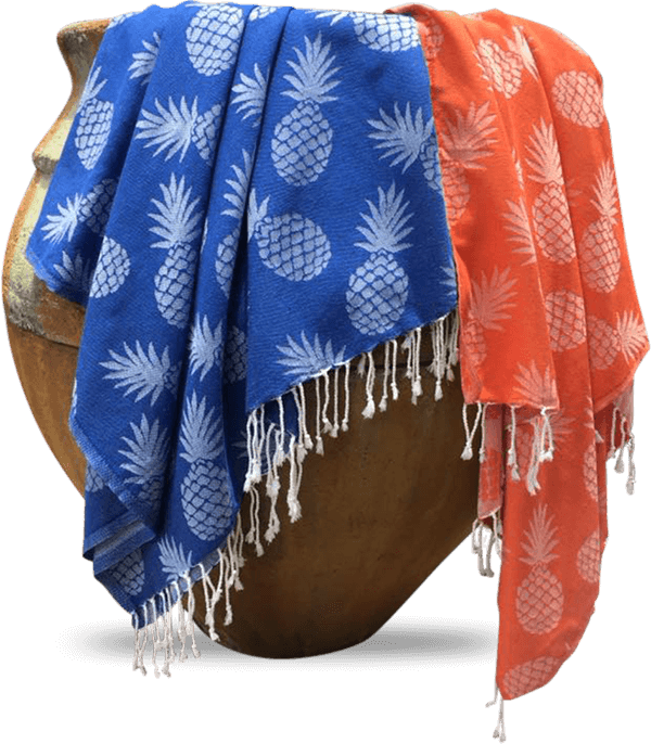Blue and orange Towels with pineapple design